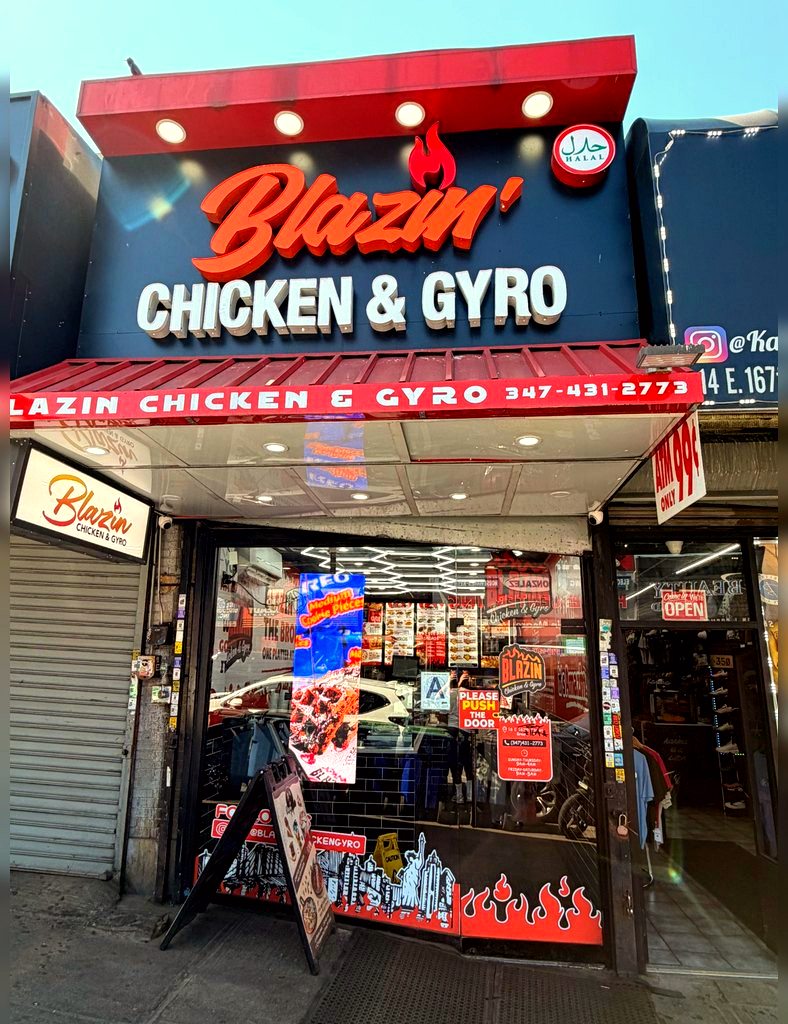 Halal food spread at Blazin Chicken & Gyro in the Bronx