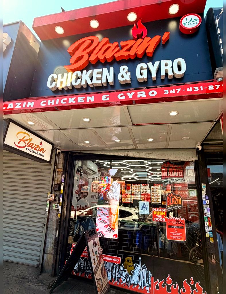 Halal food spread at Blazin Chicken & Gyro in the Bronx