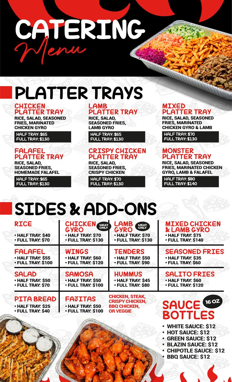 Blazin Chicken and Gyro catering menu